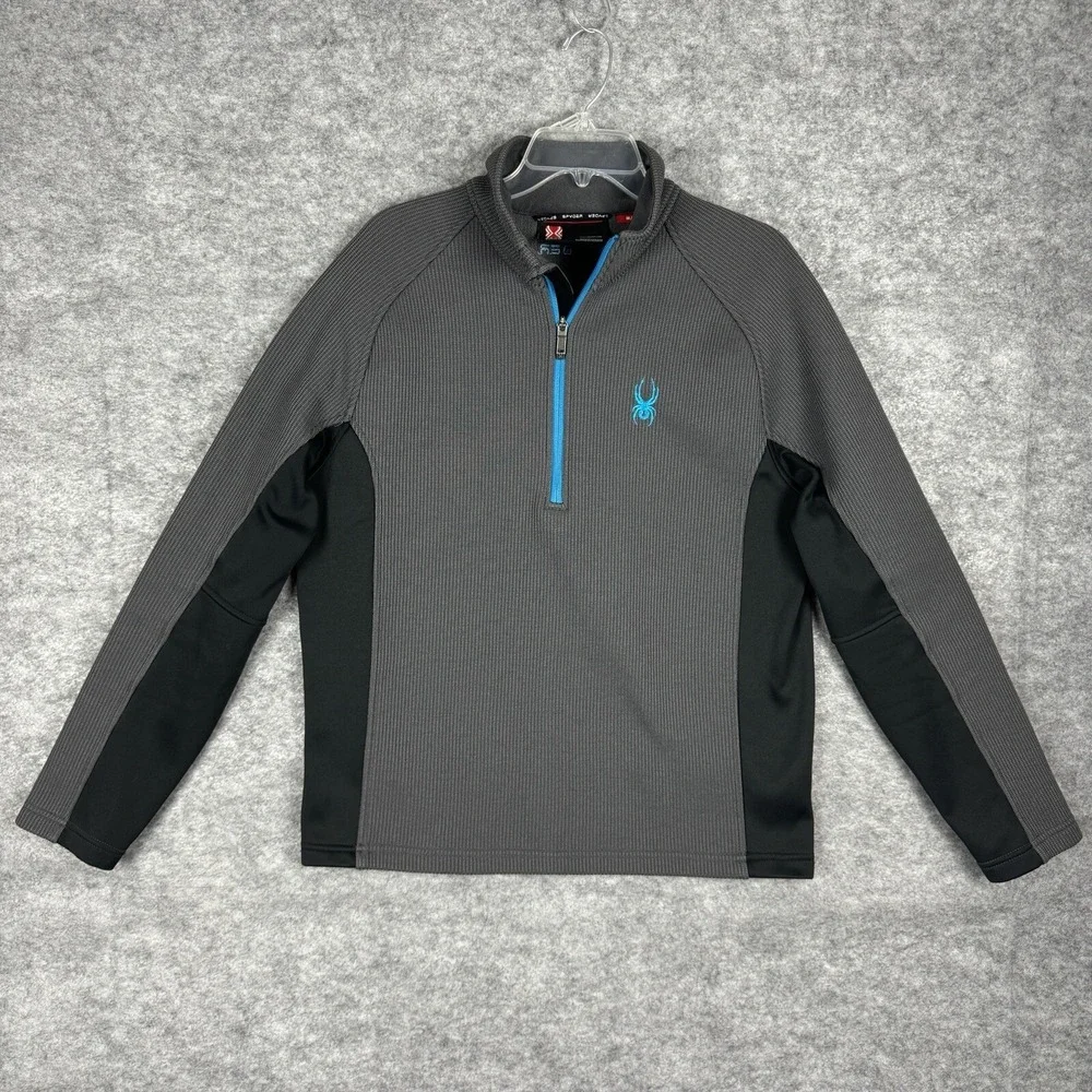 Spyder Pullover Mens Medium Gray 1/4 Zip Core Sweater‎ Knit Fleece Jacket